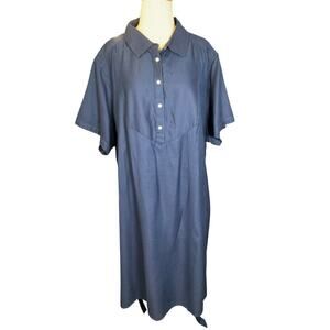 St Johns Bay Blue Shirt Dress 3X Plus Size Button Front Tie Waist Casual Vacatio